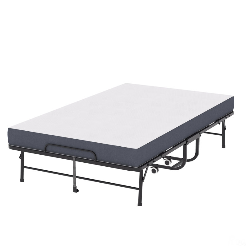 Cadre de lit simple, grand pliant de 75 po x 46 po pour les personnes de grande taille, très long et large escamotable avec mousse à mémoire de forme de 5 po, invité robuste d'une capacité de 450 lb, lit portable spacieux
