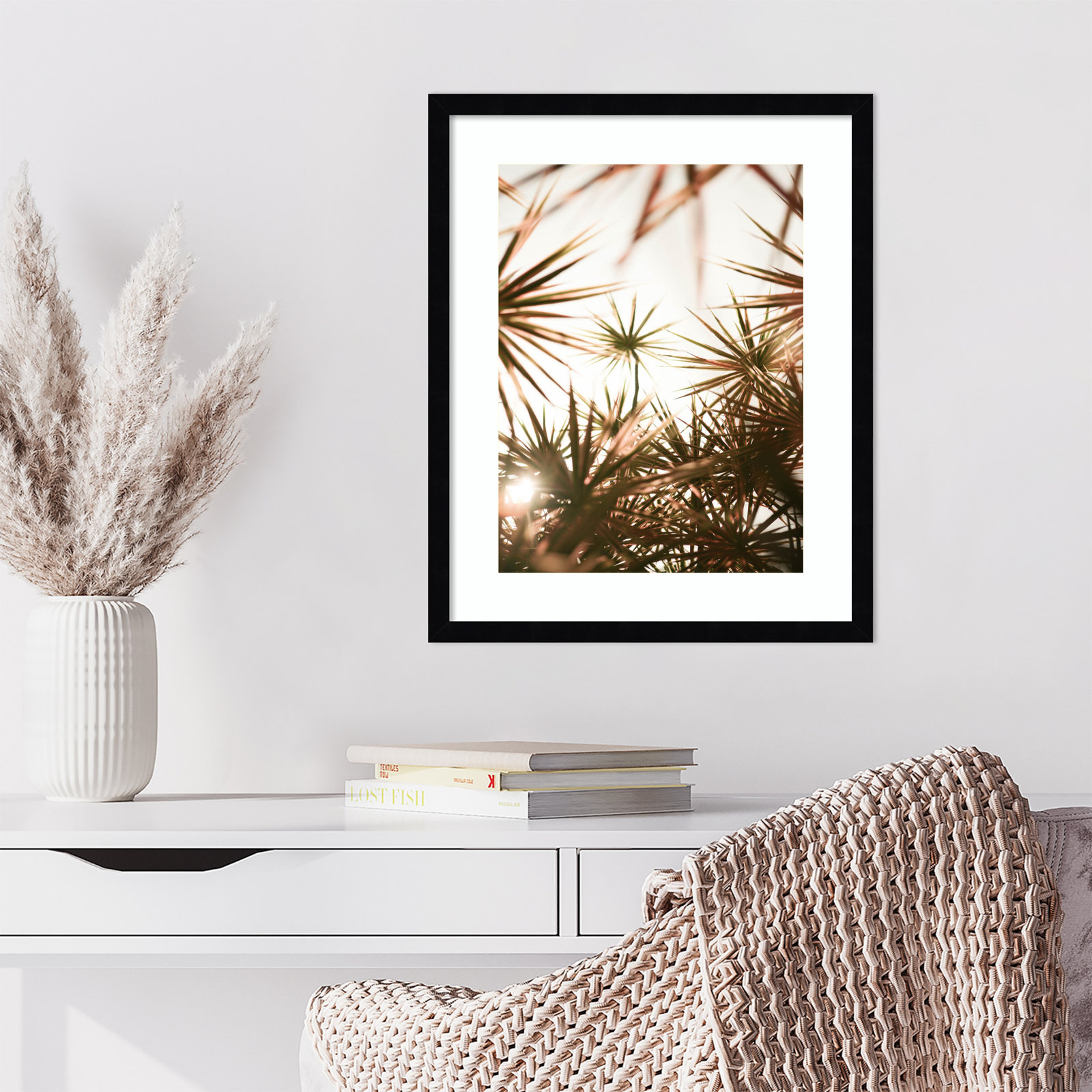 Starlight Through Palms by Daisey Wood Framed Wall Art Print, Black , 21" H x 17" W