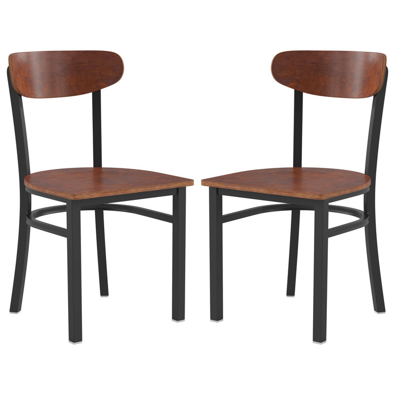 Chaises de salle à manger commerciales en métal avec siège en bois et dossier Boomerang, Noyer