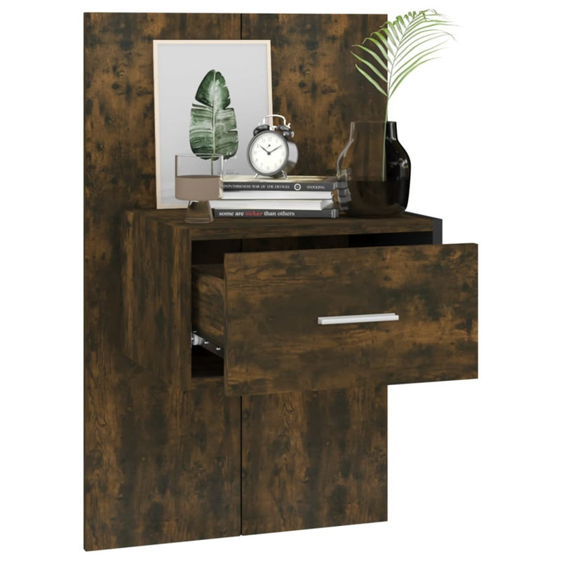 Mazzola Wall-mounted Bedside Cabinet, Smoked Oak, 1