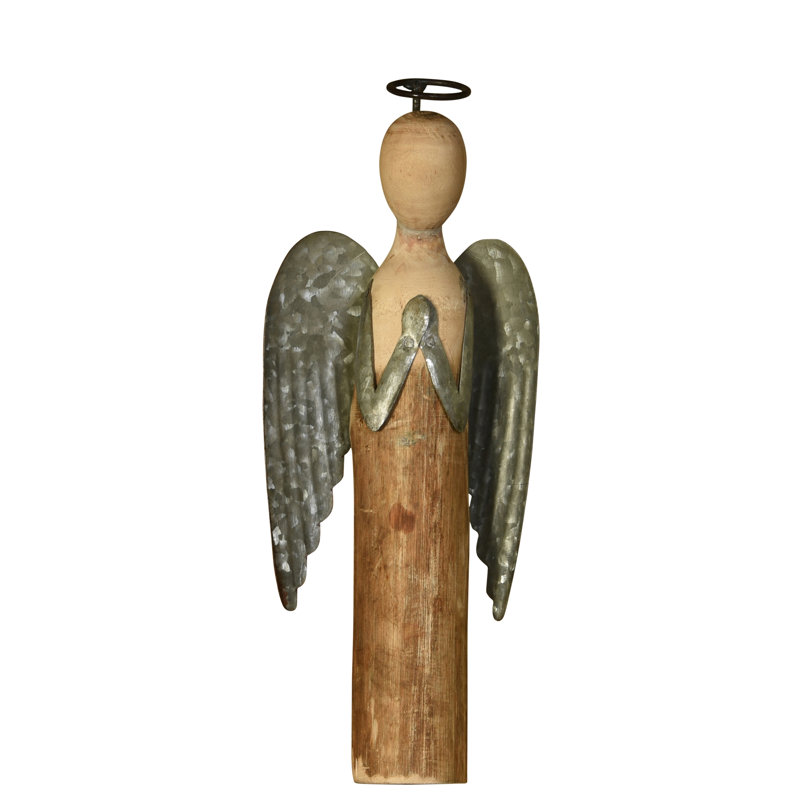 Wood and Metal  Praying Angel Christmas Figurine, 12" H x 5" W x 2" D