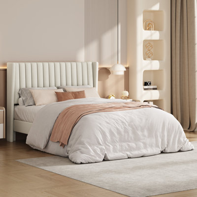 Upholstered Bed Frame with Wing Side