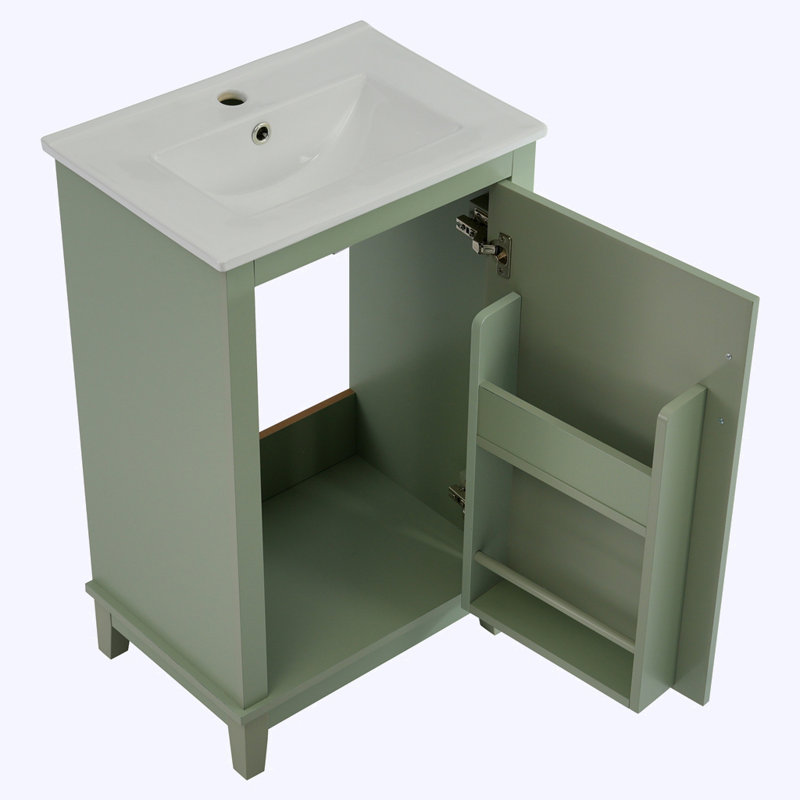 Petit meuble-lavabo moderne avec lavabo en céramique, Vert, Doré