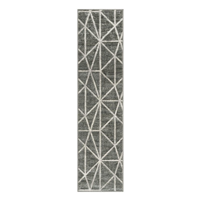 Tapis géométrique gris foncé / ivoire Oceola
