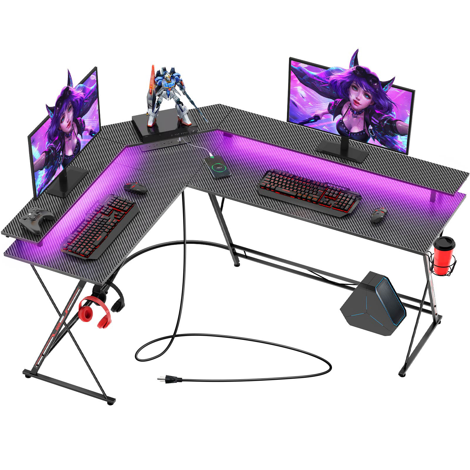 Ivy Bronx Hallsburg 55“ L Shaped Desk Gaming Desk with LED Lights