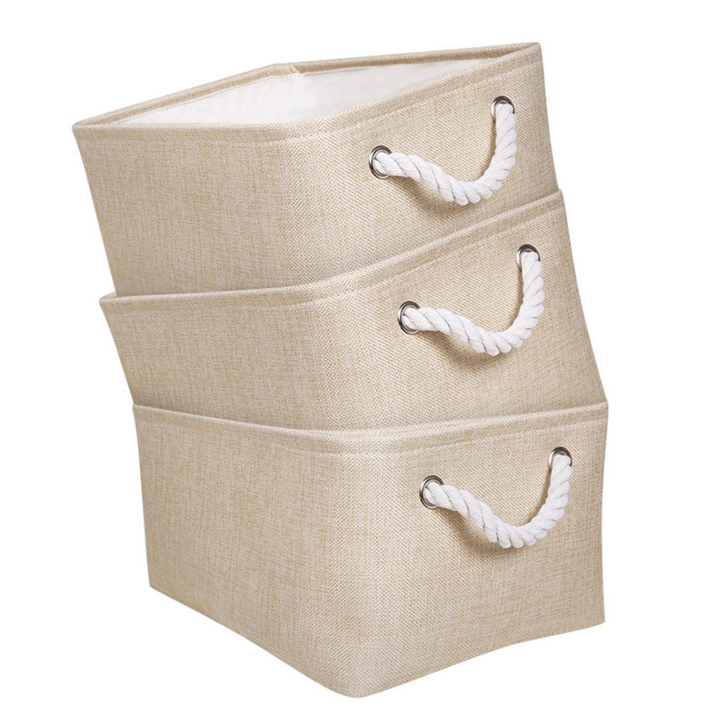 1 panier de rangement pliable en tissu avec poignées pour jouets, 14.57" H x 10.24" W x 2.36" D, Beige