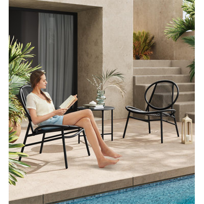 Garden Bistro Set, 3 Pieces, Acapulco Chairs, Outdoor Seating, Side Table And 2 Chairs, Indoor And Outdoor Conversation Set, Balcony Porch