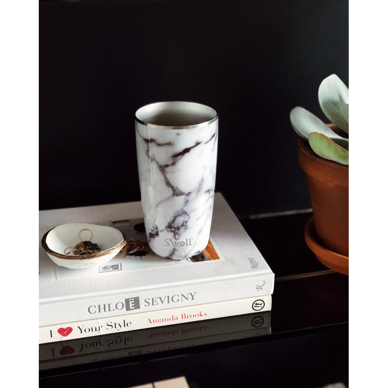S'well Stainless Steel Tumbler with Clear Slide-Open Lid - 18 Fl Oz - Triple-Layered Vacuum, Rose Agate