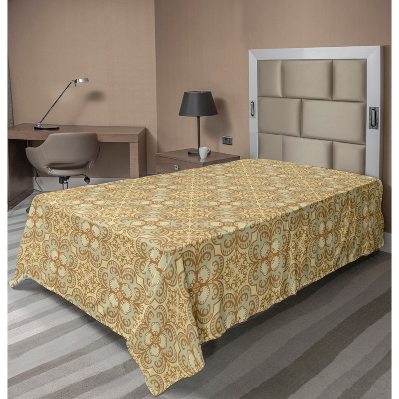 Ambesonne Top Flat Sheet Curving Art, Twin Flat Sheet, Cream Beige Damask