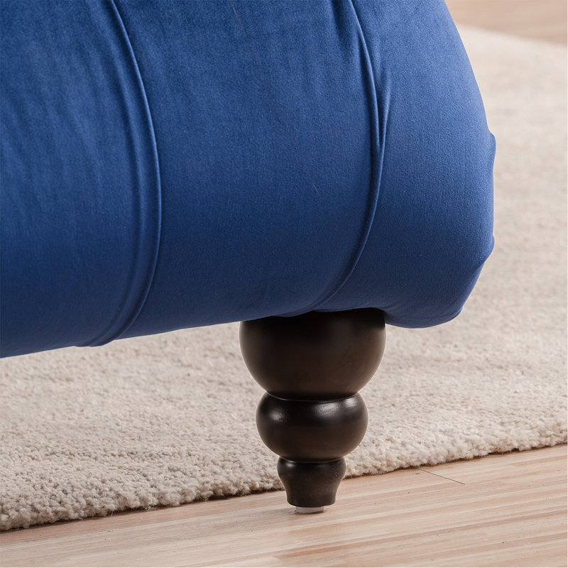 Chaise longue sans accoudoirs touffetée, Velours bleu