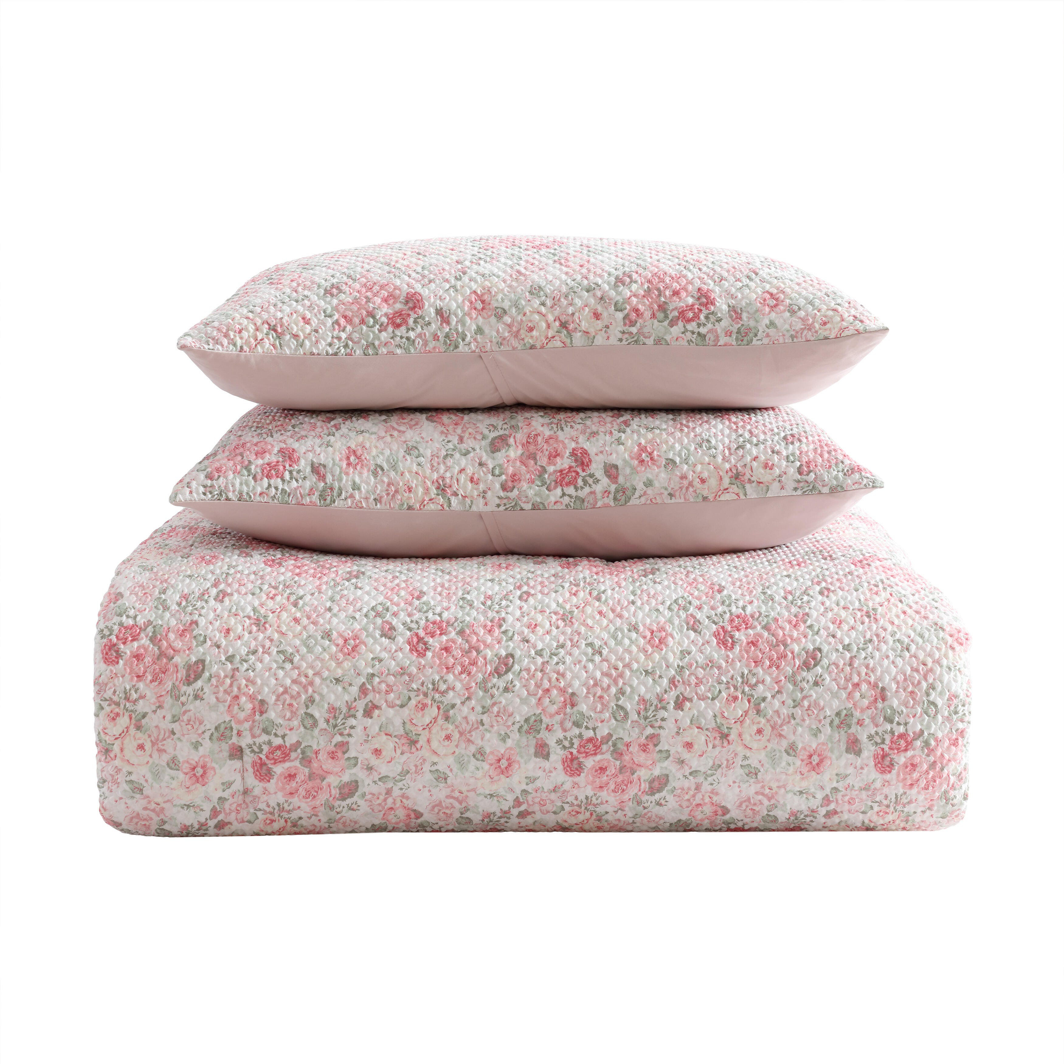 Laura Ashley Quartet Pink Reversible Easy Care Dorm Bonus Bed Set ...