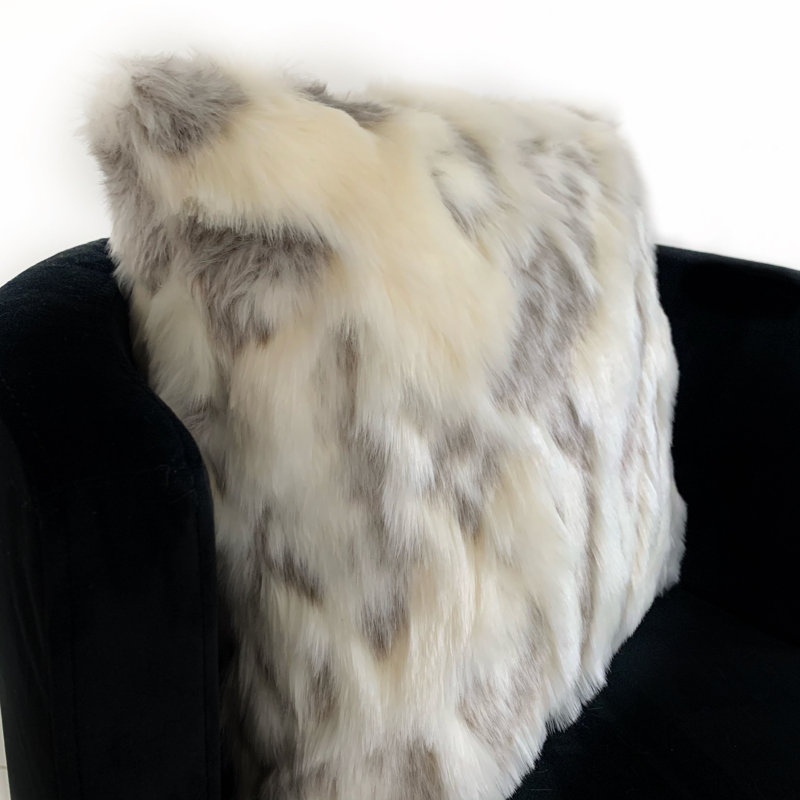 Ivory and Gray Faux Fur Luxury Throw Pillow 26 x 26 in