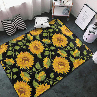Sunflower Area Rug, Vintage Yellow Sunflower Print Rugs, Modern Floral Living Room Decor Non Slip Carpet for Living Room Bedroom Dining Room Home Office Washable Floor Mat, 6′ × 8.2′