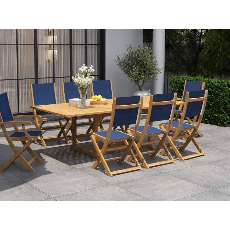 Stella Folding Teak Patio Dining Chair, Blue