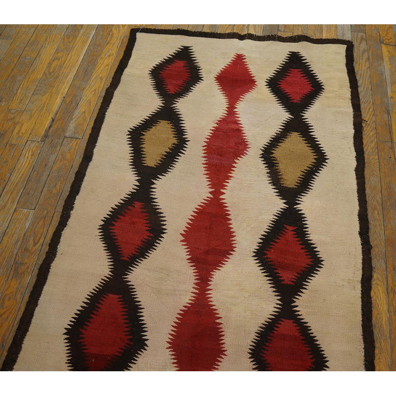 Rectangle Ivory Beige Cream White Allover Geometric 1930s Wool Flat Weave Antique Rug