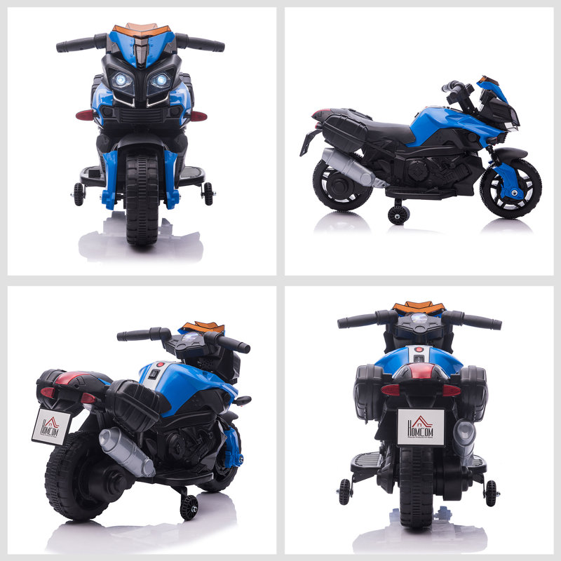 Blue 6-Volt Kids Electric Ride-On Motorcycle with Training Wheels