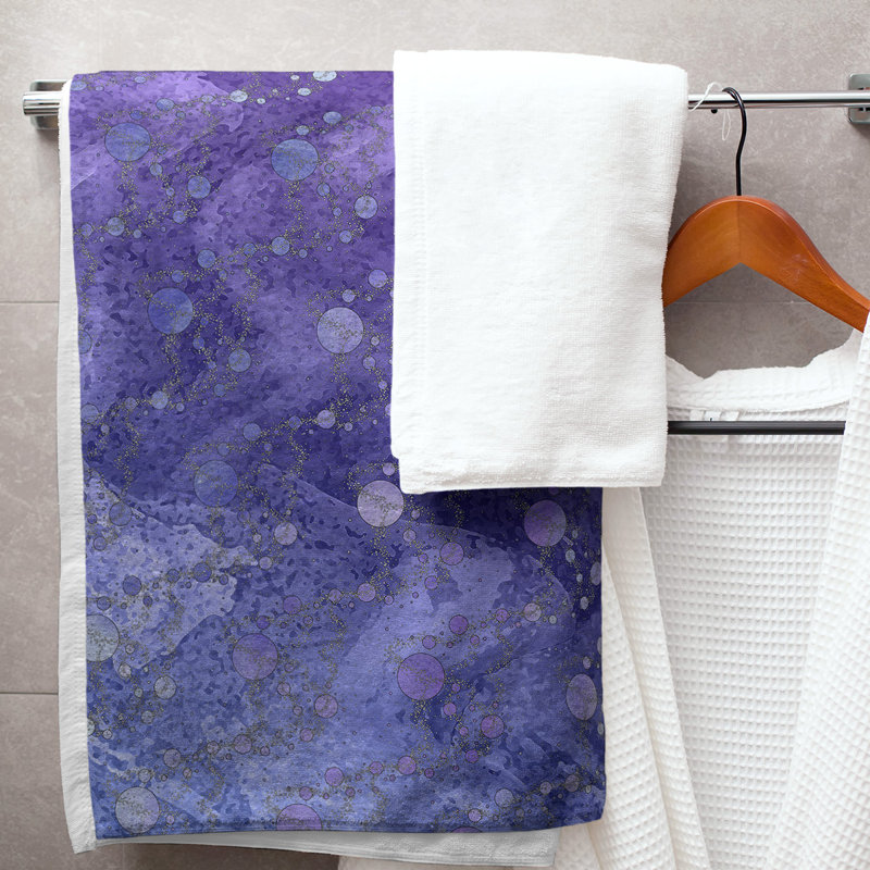 Serviette de bain planètes et étoiles, Bleu / dégradé mauve