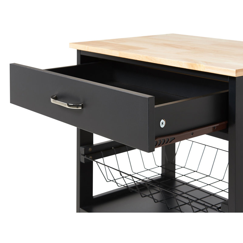 Haverhille Solid Wood Top Kitchen Trolley, Black