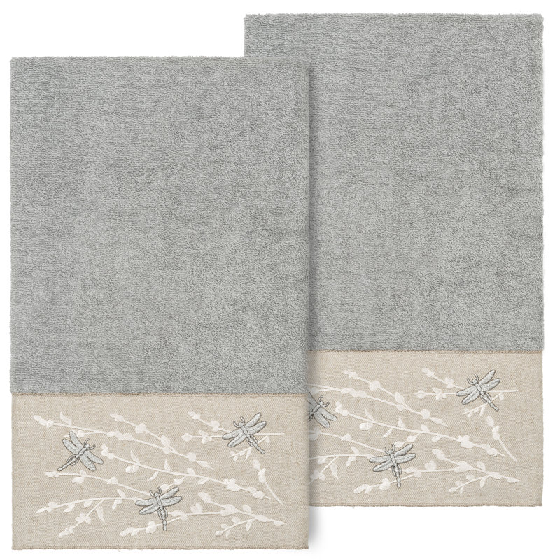 Ensemble de 2 serviettes de bain en coton turc Braelyn, Gris clair