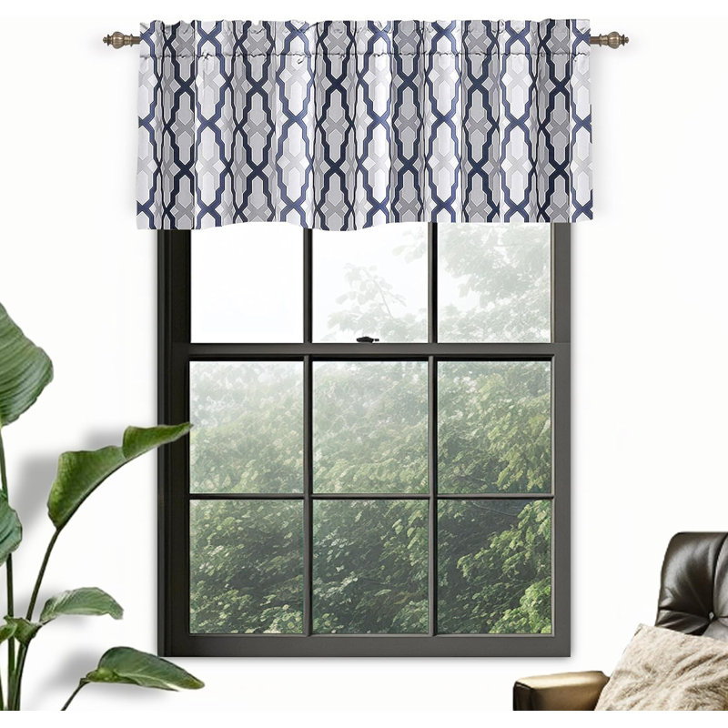 Elfrida Geometric Trellis Pattern Window Curtain Valance Rod Pocket 1 Pack, Blue, 52'' x 18"