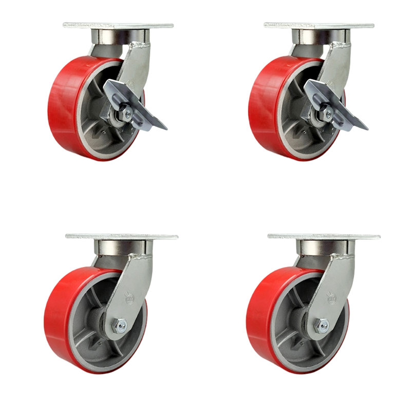 Ensemble de roulettes en polyuréthane robuste avec 4 verrous pivotants et 2 freins