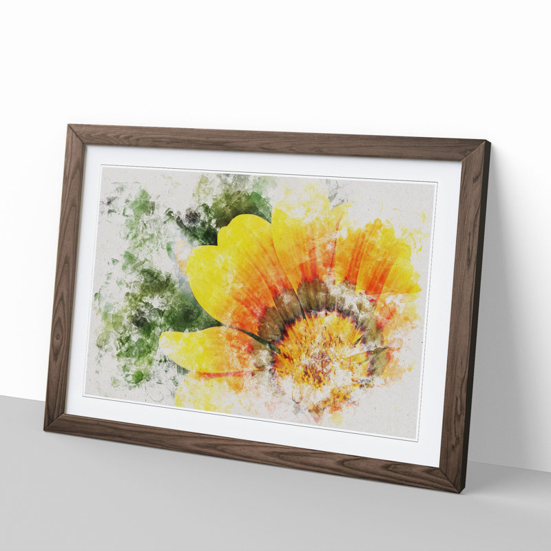 Bright Yellow Flower Watercolour - Framed Print, 65cm H x 90cm W x 2cm D, Walnut