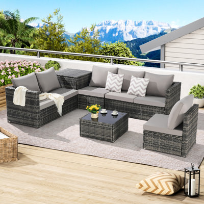 Ensemble de 6 chaises modulaires d'extérieur avec coussins lavables à la machine et confortables 6 pièces