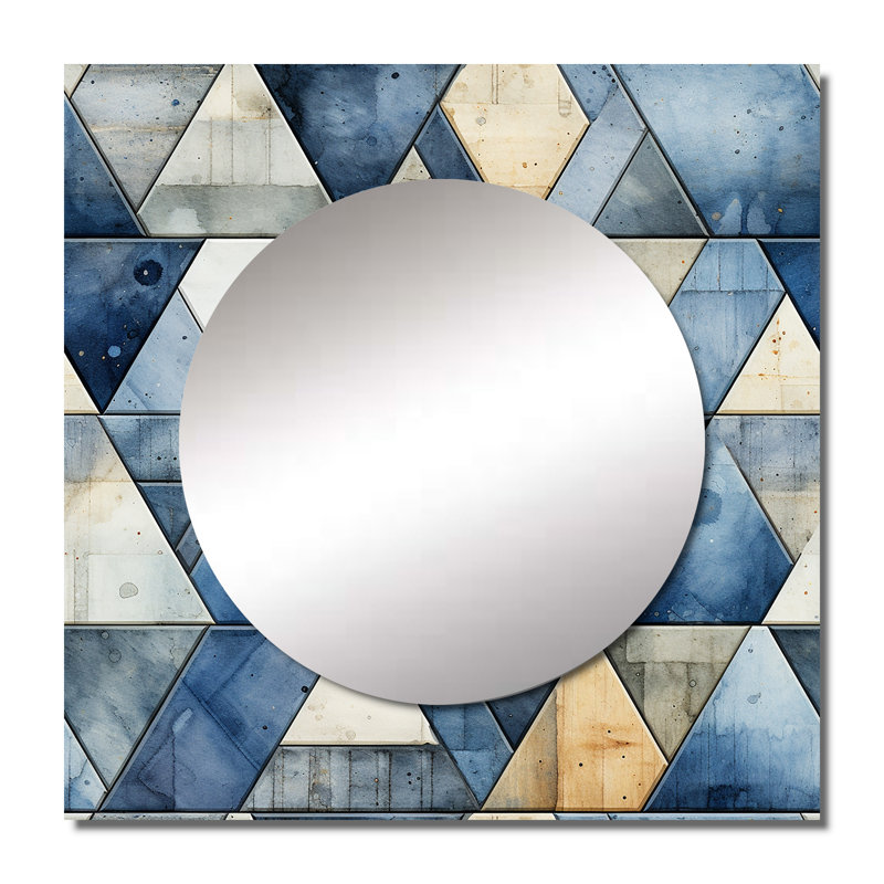 Rustic Cobalt Triangle Symphony IV - Miroir carré moderne pour décoration murale, 29 po x 29 po