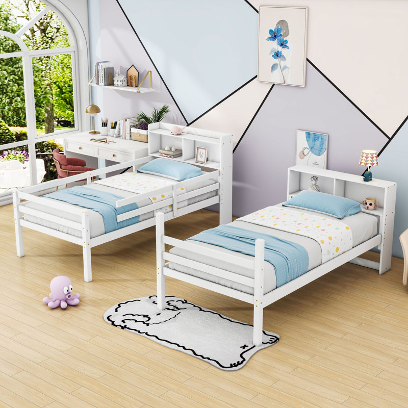 Lit superposé simple en bois avec tablettes, Blanc