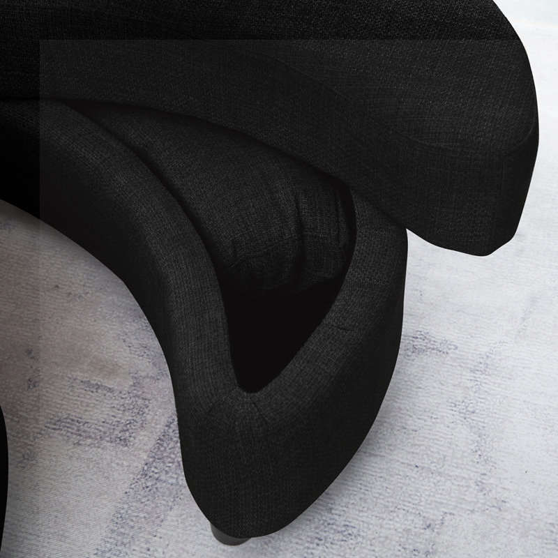 Dashton Upholstered Barrel Chair with Ottoman, Black Linen