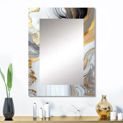 White And Gold Marble Abstract II - Modern Rectangular Wall Mirror