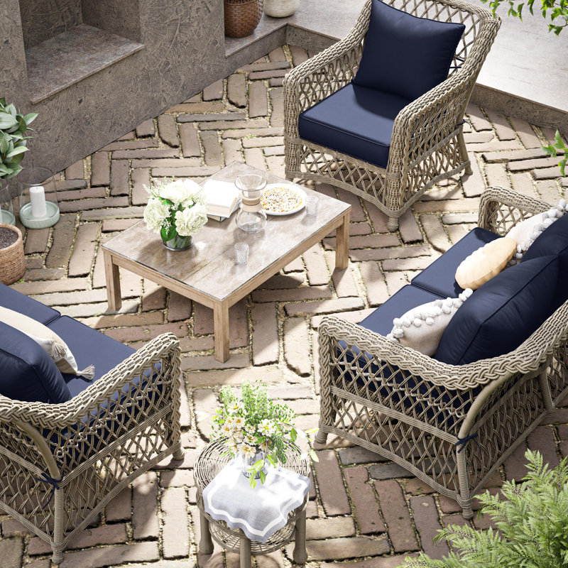 Outdoor Deep Seating Cushion Set Indoor And Outdoor Seat / Back Cushion, Available In 4 Sizes, 24" H x 24" W, Navy Blue