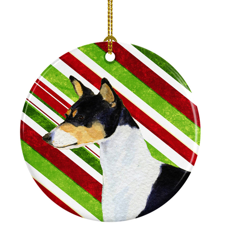 Ornement figurine suspendu en céramique de noël basenji