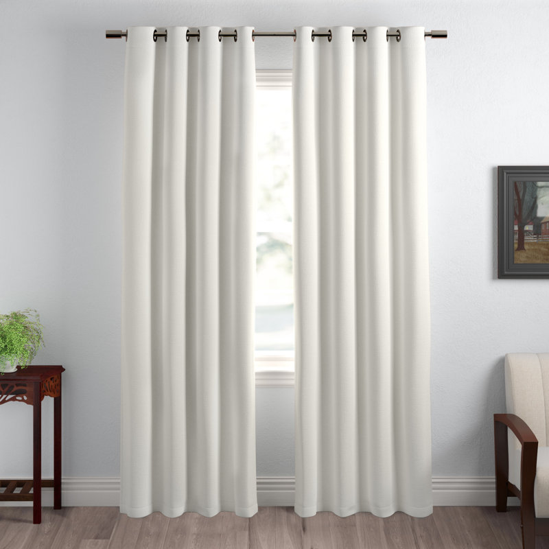 Faux Linen Absolute Grommet Blackout Curtain Single Panel, 84"L x 52"W, White
