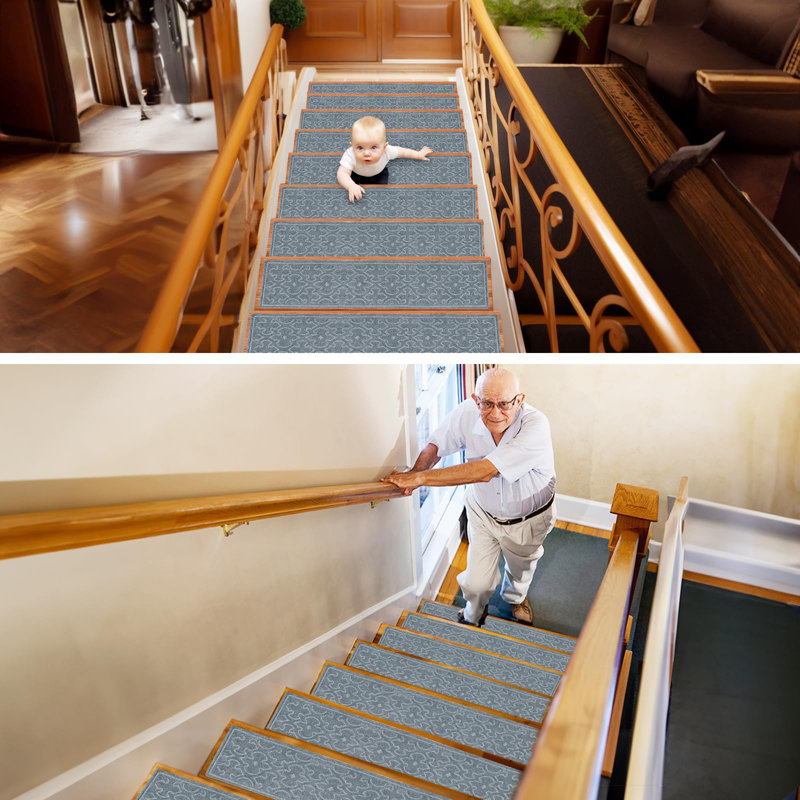 Dark Gray Polypropylene Non-Slip Stair Treads for Wooden Steps