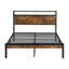 Lit plateforme moderne en métal avec tête de lit en bois et fonctionnalité, pas de sommier tapissier, beaucoup d'espace de rangement sous le comptoir, procédure d'assemblage silencieuse, noir et brun avec tête et fiche, besoin-625918200
