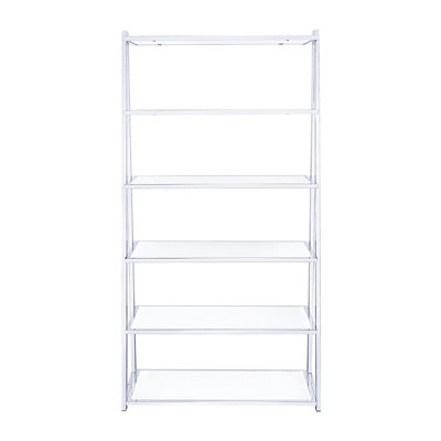 Rectangular 6 Bookcase With White Glossy Shelves And Metal Frame, Open Back For Bright Interior, 35.29 In Deep, 15.79 Wide, 70.28 Tall Display Modern Look,