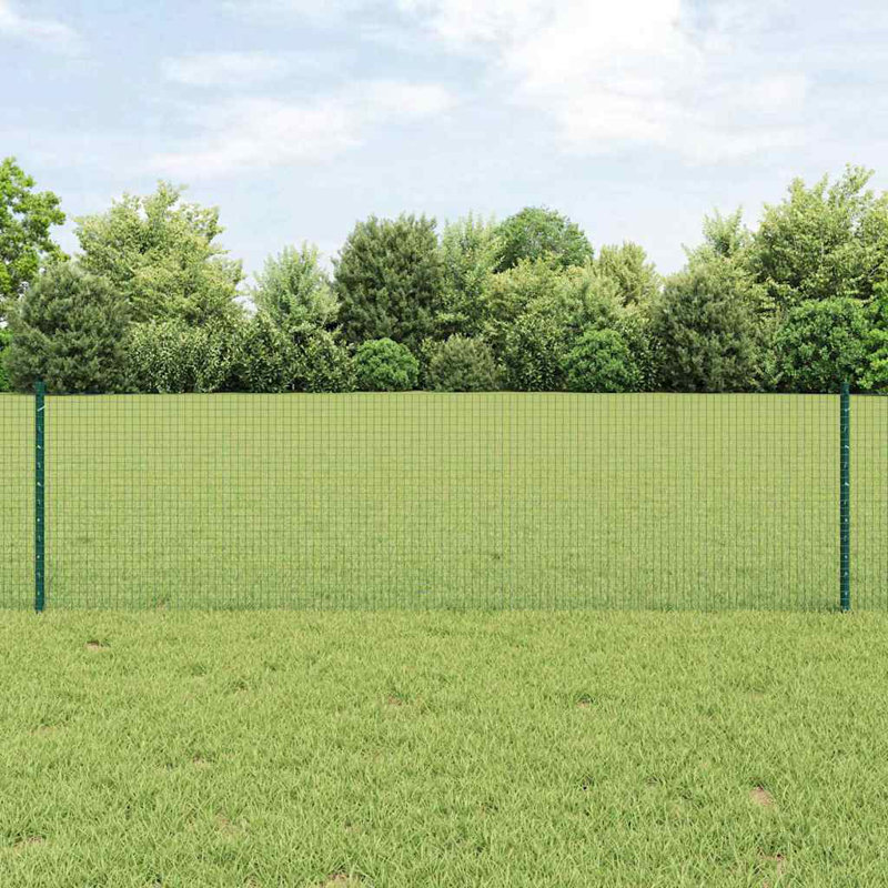 Vidaxl Fence With Posts Steel, Green, 60cm H x 1000cm W x 2.7cm D