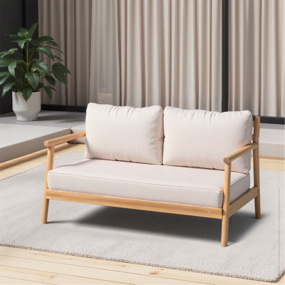 Canapé de patio en bois d'acacia avec coussin résistant à l'eau, teck et beige