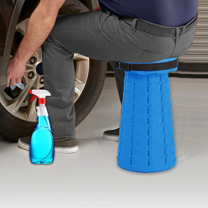 Portable Folding Stool Chair With Carry Handle Plastic Telescopic Stool , Blue