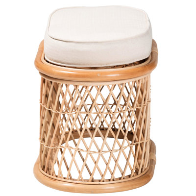 Tabouret ovale de style bohémien avec cadre ajouré naturel, rembourrage en mousse amovible, entièrement assemblé, hauteur de 14,57 po, largeur de 24,11 po, profondeur de 14,29 po, disposition de 8,65 lb et coussin rembourré en mousse