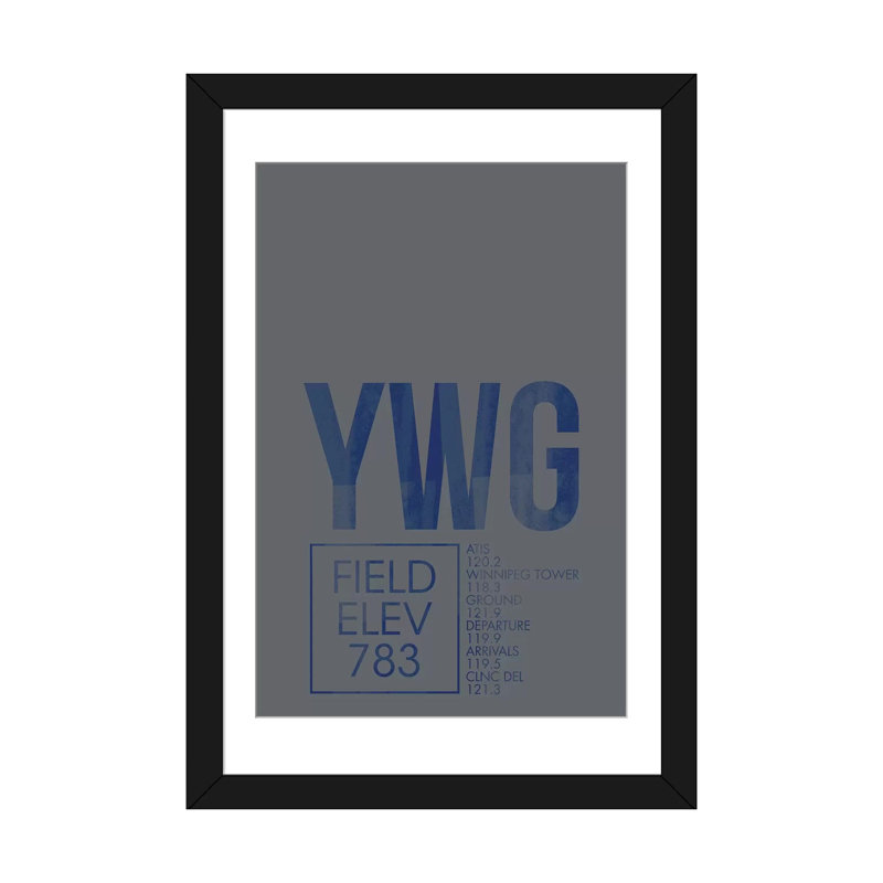"winnipeg" , art textuel sur toile, "air traffic control series", H 32 po x l 24 po x P 1 po, Papier d'art encadré noir