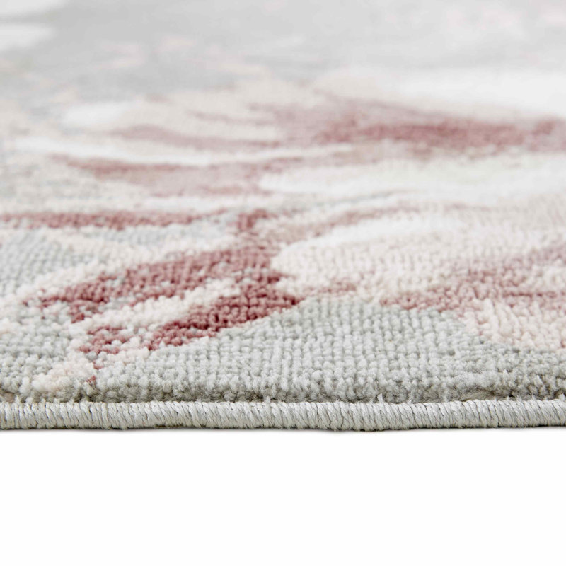 Dramatic Floral Machine Woven Grey/Pink Rug, Rectangle 120 x 170cm