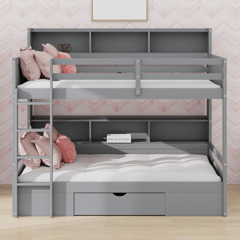 Lit superposé avec tablettes intégrées, Gris