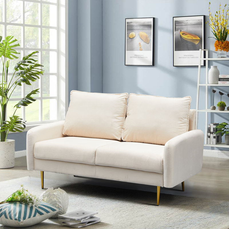 Govany 57.8'' Velvet Loveseat, Beige Velvet, 33" H x 57.8" W x 31.7" D