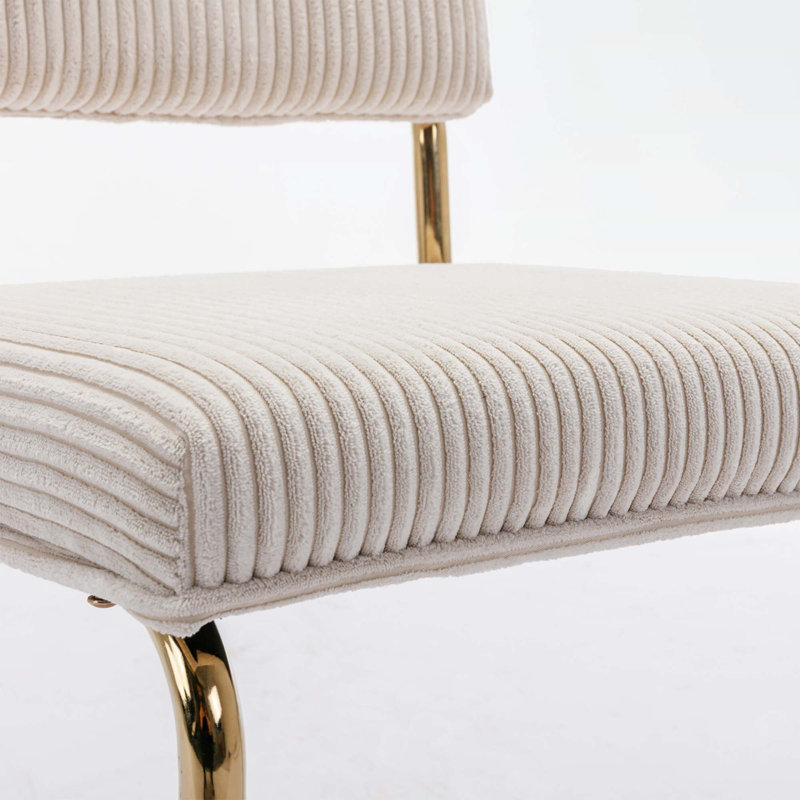 Tabouret court 20 po Okey, Velours côtelé beige