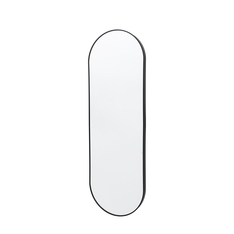 Lottie Oval Metal Framed Wall Mounted Full Length Mirror, Black, 150cm H x 60cm W