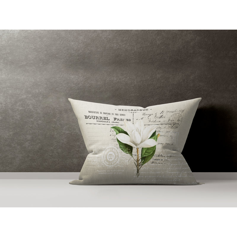 Floral Cotton Reversible Throw Pillow, Beige
