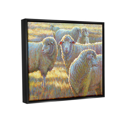 «Sheep Herd Grazing Grassland» par Rita Kirkman - peinture à cadre flottant sur toile