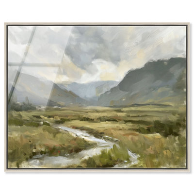 "Misty Peaks", reproduction encadrée à décor acrylique encadrée par Art Remedy, cadre argenté, 24 x 20